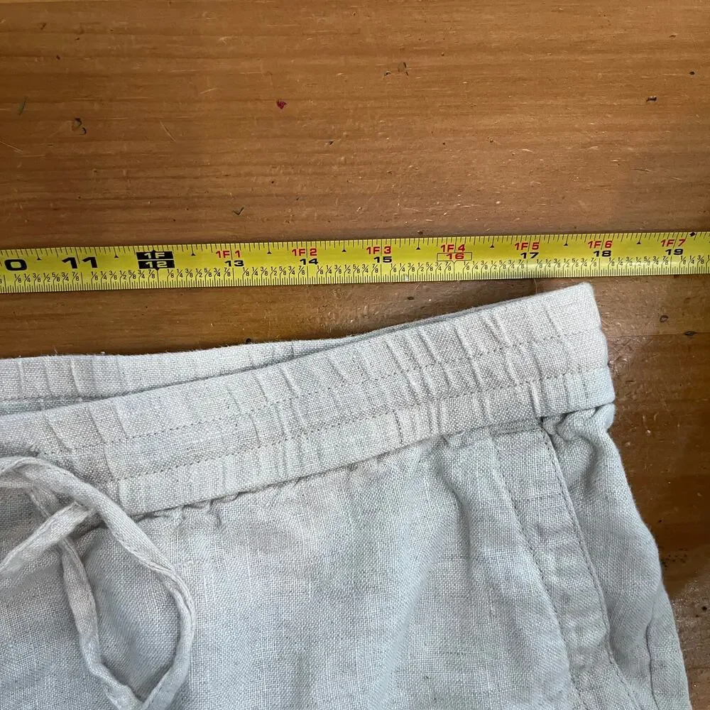 Talbots Women's Linen Wide Leg Drawstring‎ Pull On Pants Cream 14 Petite Pockets